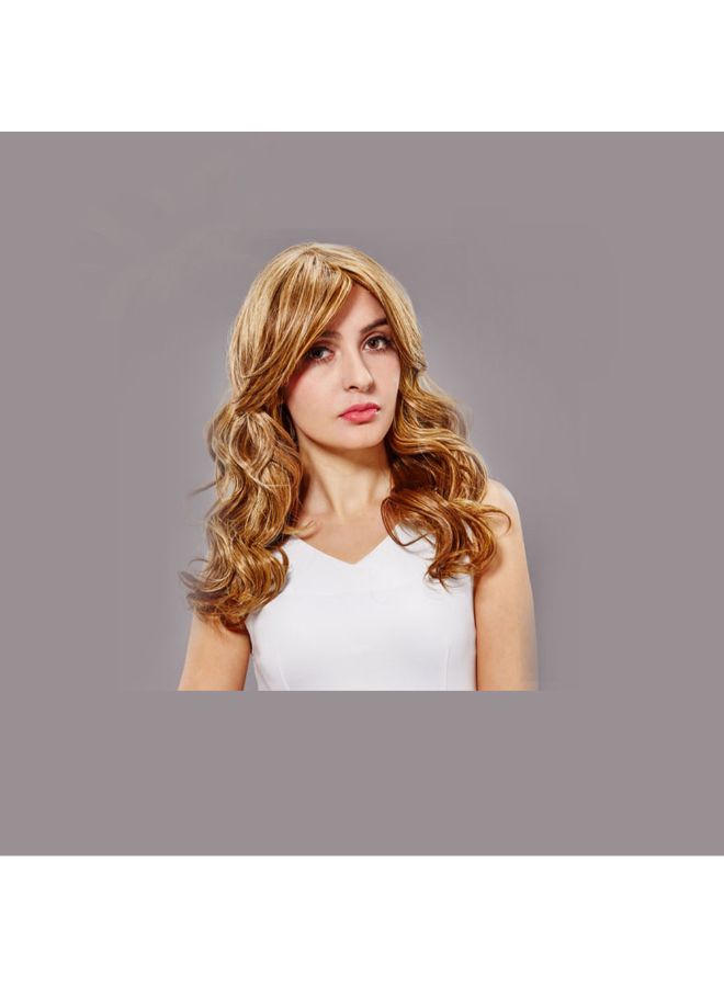 Voberry Heat Resistant Hair Blonde Long Curly Full Wig Brown 8x8x8cm - Image 4