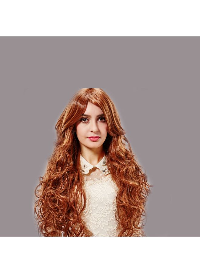 Voberry Heat Resistant Hair Blonde Long Curly Full Wig Brown 8x8x8cm - Image 3