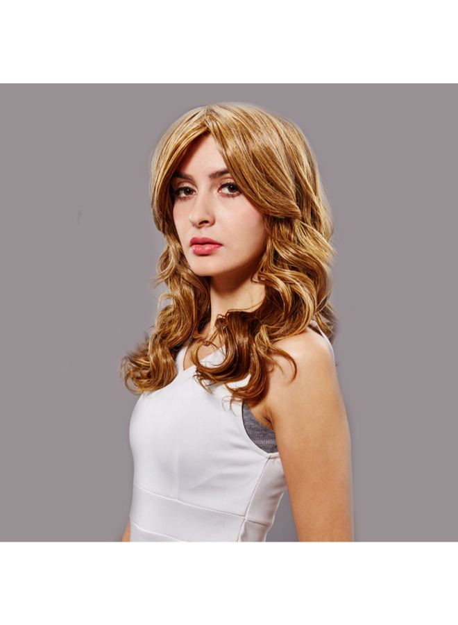 Voberry Heat Resistant Hair Blonde Long Curly Full Wig Brown 8x8x8cm - Image 5