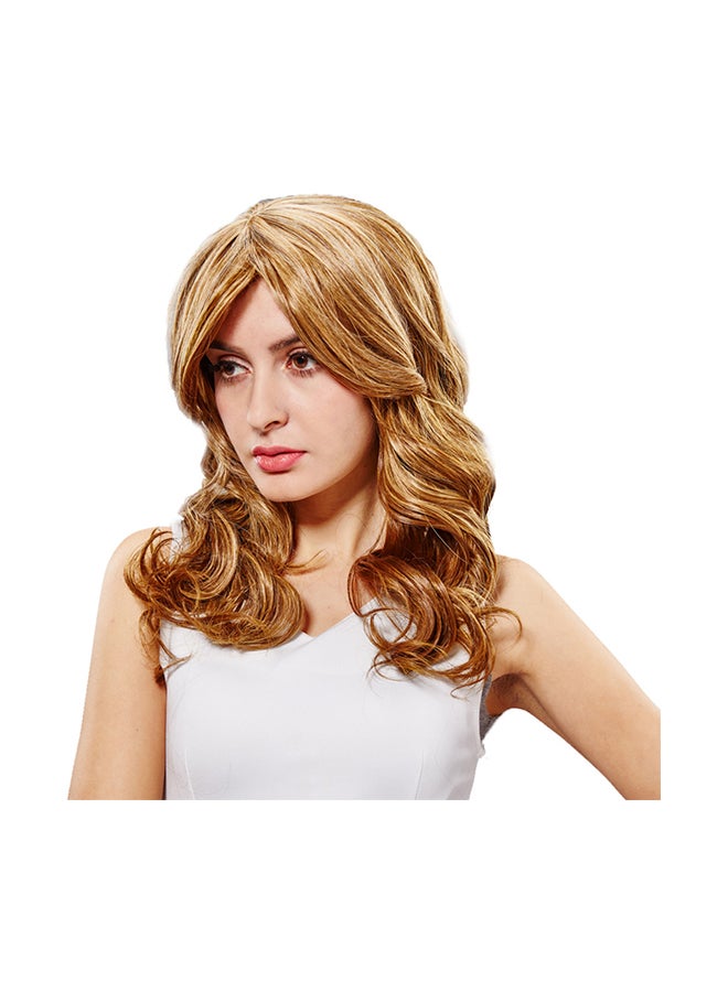 Voberry Heat Resistant Hair Blonde Long Curly Full Wig Brown 8x8x8cm - Image 1