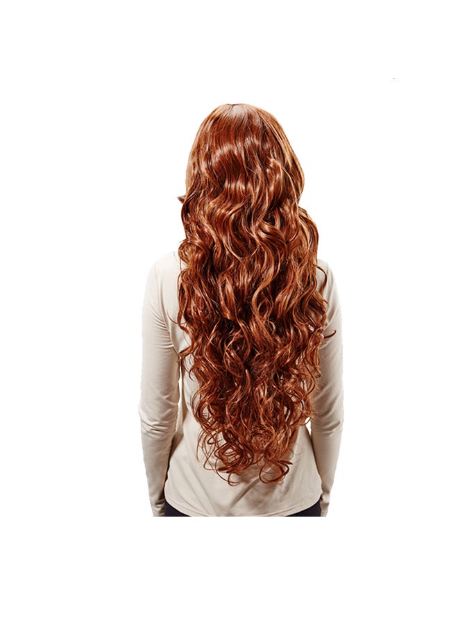 Voberry Heat Resistant Hair Blonde Long Curly Full Wig Brown 8x8x8cm - Image 1
