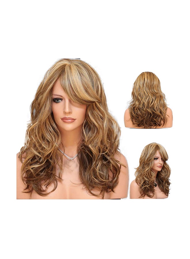 Voberry Heat Resistant Blonde Long Curly Full Wig Brown 7x7x5cm - Image 1