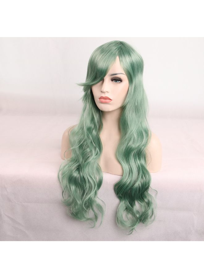فوبيري شعر مستعار بطول كامل وتجاعيد طويلة ومقاوم للحرارة بلون أشقر نعناع أخضر 8x8x8سم - Image 3