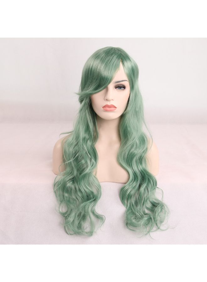 فوبيري شعر مستعار بطول كامل وتجاعيد طويلة ومقاوم للحرارة بلون أشقر نعناع أخضر 8x8x8سم - Image 4