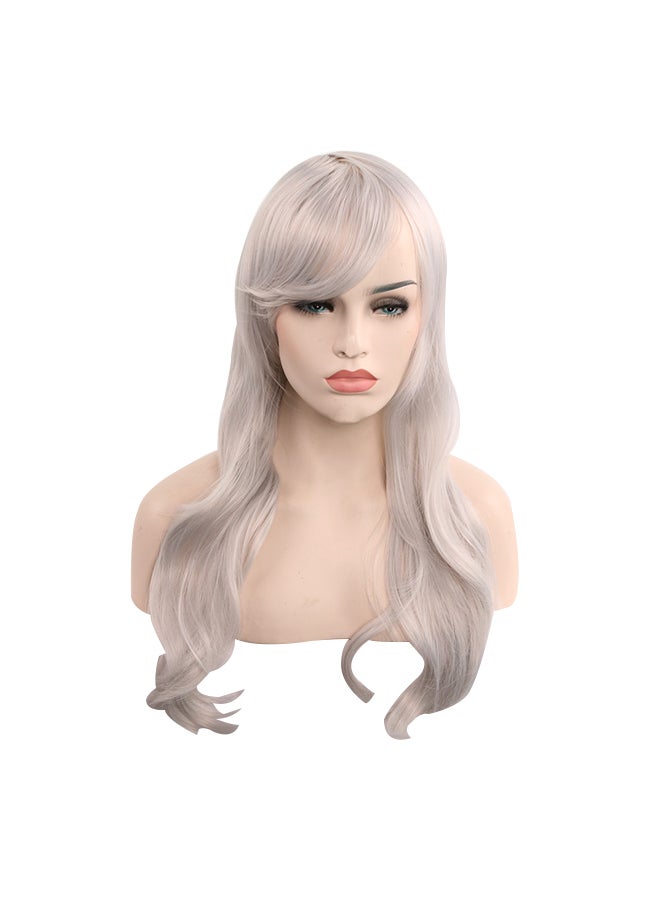 Voberry Heat Resistant Blonde Long Curly Hair Wig Grey 8x8x8cm - Image 1