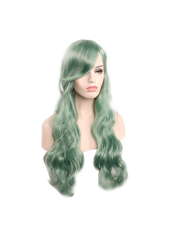 فوبيري شعر مستعار بطول كامل وتجاعيد طويلة ومقاوم للحرارة بلون أشقر نعناع أخضر 8x8x8سم - Image 1