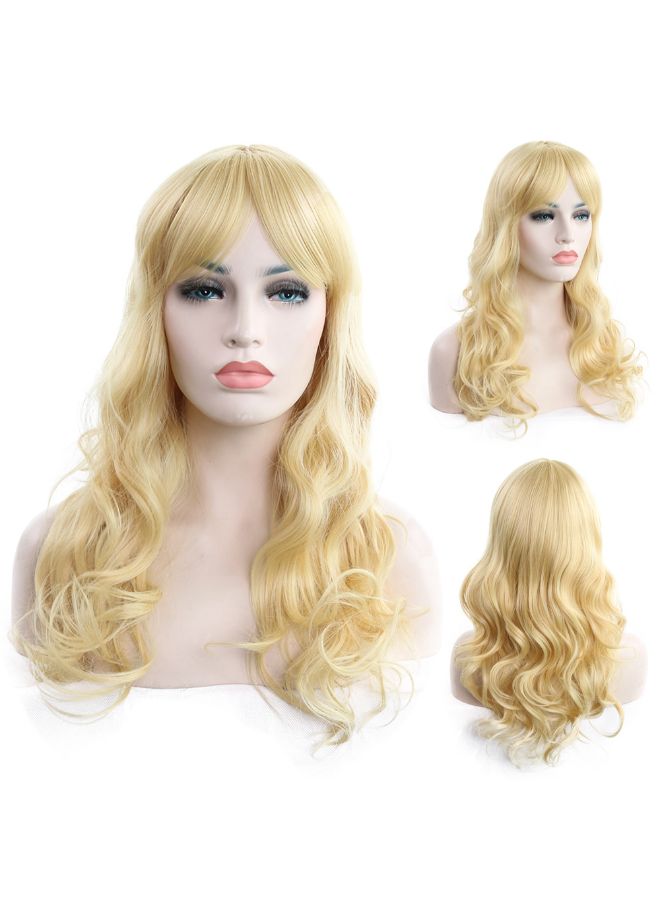 Voberry Heat Resistant Long Curly Full Wig Blonde 8x8x8cm - Image 3