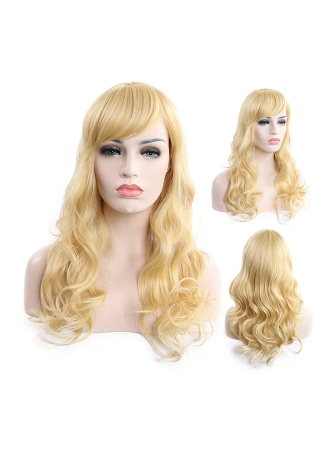 Voberry Heat Resistant Long Curly Full Wig Blonde 8x8x8cm - Image 1
