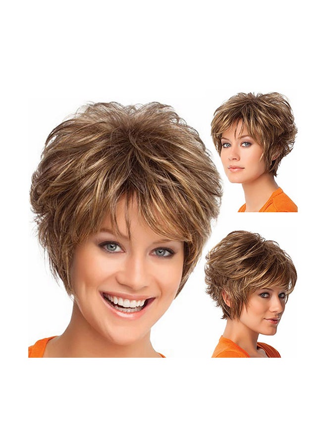 Voberry Synthetic Gradient  Short Haircut Curly Wig Brown 25x17x6cm - Image 1