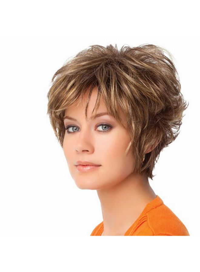 Voberry Synthetic Gradient  Short Haircut Curly Wig Brown 25x17x6cm - Image 3