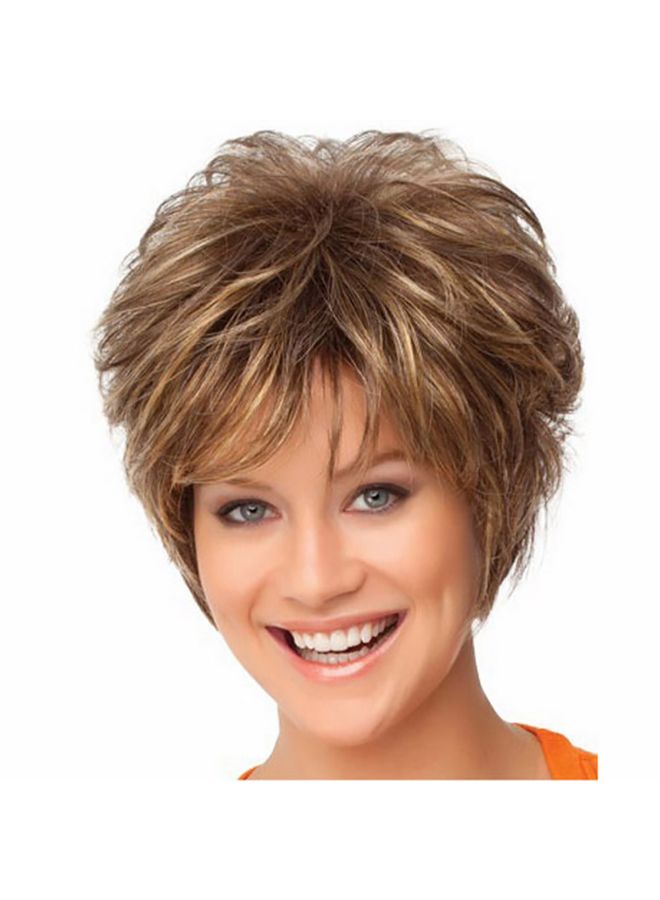 Voberry Synthetic Gradient  Short Haircut Curly Wig Brown 25x17x6cm - Image 5
