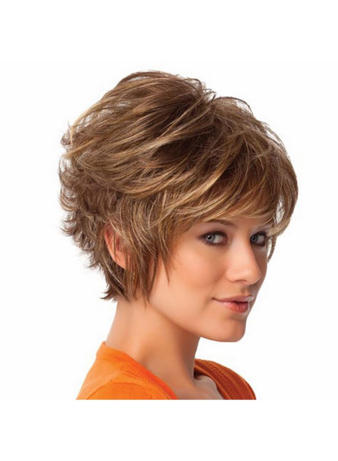 Voberry Synthetic Gradient  Short Haircut Curly Wig Brown 25x17x6cm - Image 2