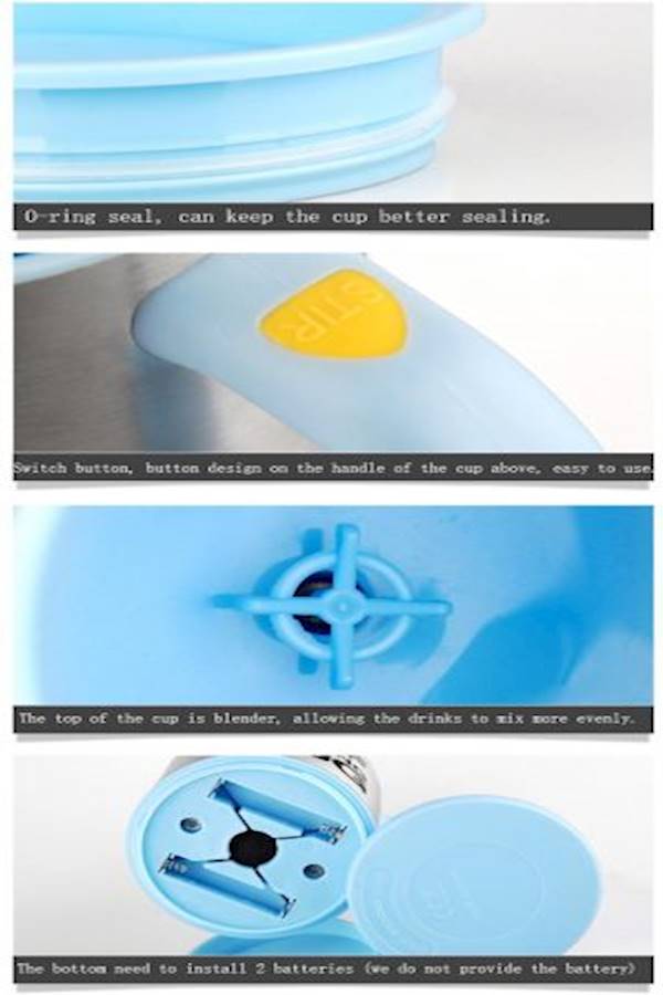 OTES Self Stirring Mug Silver/Black/Blue 8.8x14.3x11.5cm - Image 3