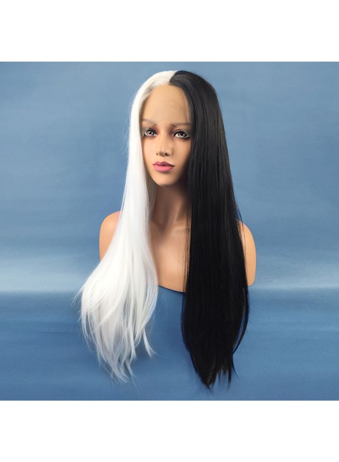Voberry Synthetic Long Straight Heat Resistant Lace Front Wig White/Black 20x15x5cm - Image 5