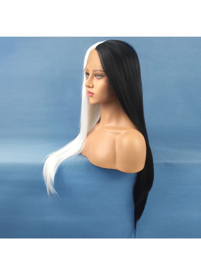Voberry Synthetic Long Straight Heat Resistant Lace Front Wig White/Black 20x15x5cm - Image 3
