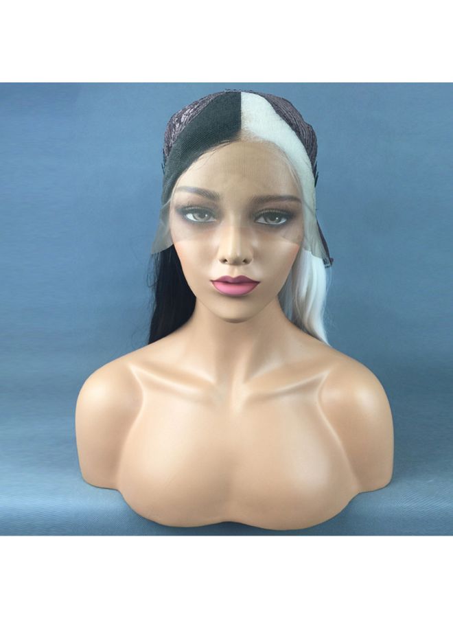 Voberry Synthetic Long Straight Heat Resistant Lace Front Wig White/Black 20x15x5cm - Image 4