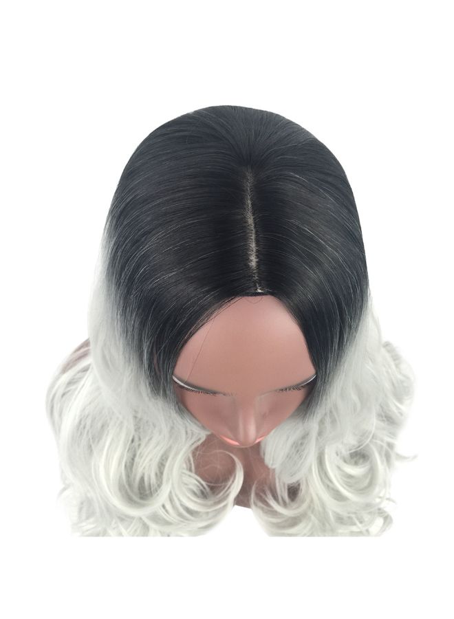 فوبيري شعر مستعار طويل مموج مصنوع من ألياف صناعية ومقاوم للحرارة للحفلات التنكرية رمادي مُغبر 20x18x3سم - Image 3