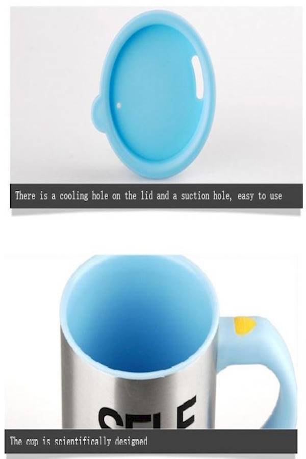 OTES Self Stirring Mug Silver/Black/Blue 8.8x14.3x11.5cm - Image 4