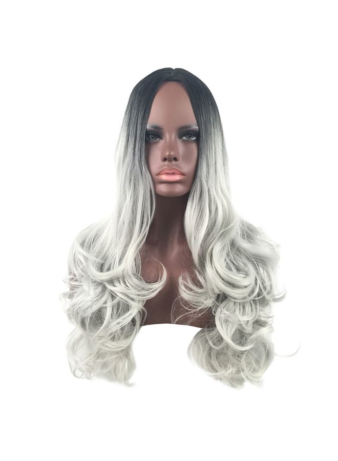 فوبيري شعر مستعار طويل مموج مصنوع من ألياف صناعية ومقاوم للحرارة للحفلات التنكرية رمادي مُغبر 20x18x3سم - Image 5