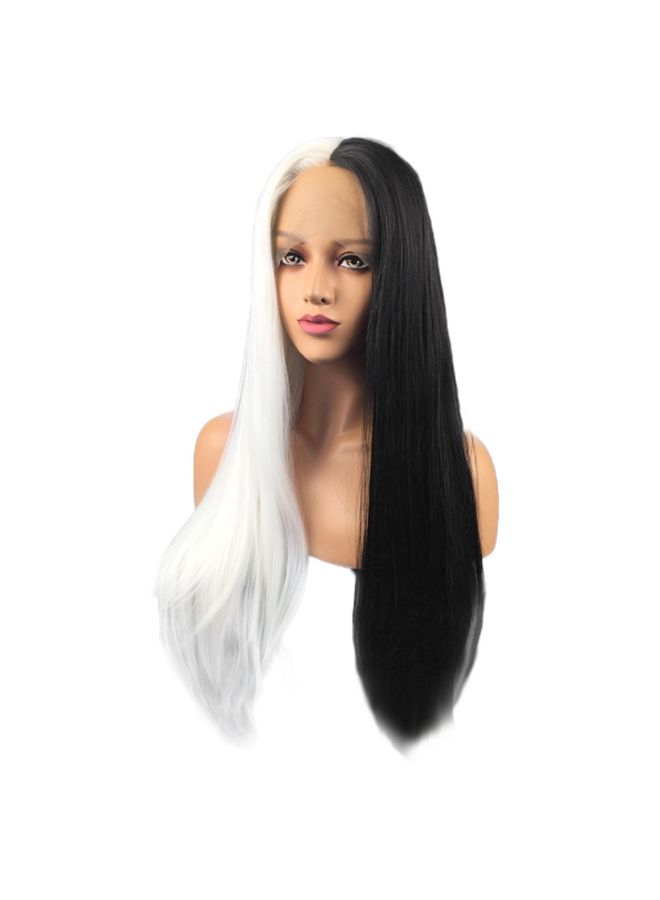 Voberry Synthetic Long Straight Heat Resistant Lace Front Wig White/Black 20x15x5cm - Image 2