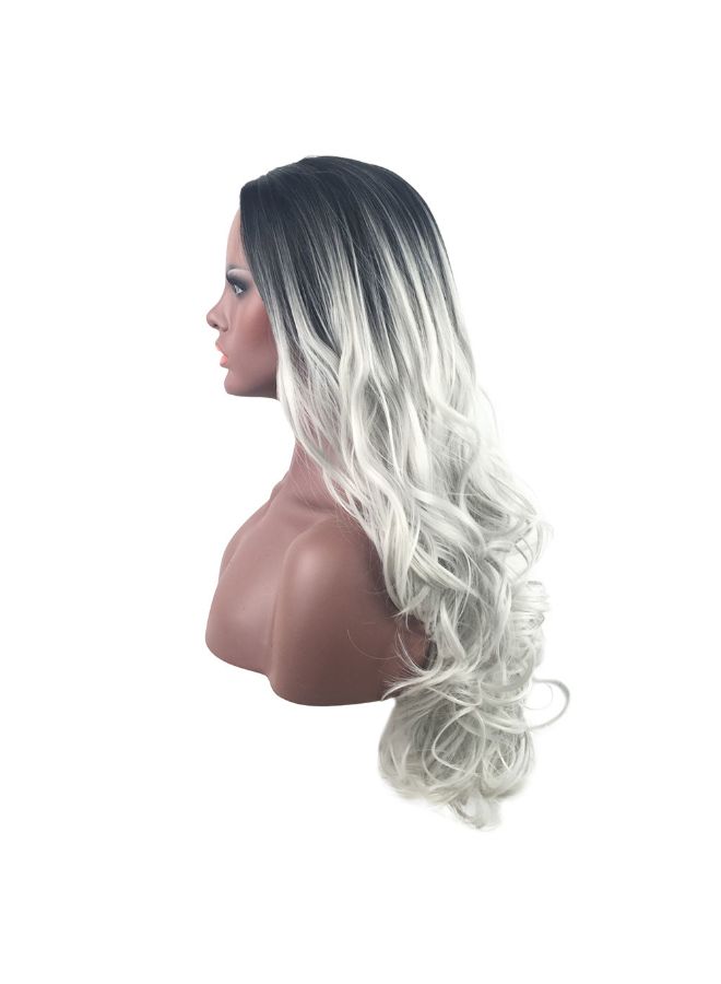 فوبيري شعر مستعار طويل مموج مصنوع من ألياف صناعية ومقاوم للحرارة للحفلات التنكرية رمادي مُغبر 20x18x3سم - Image 4