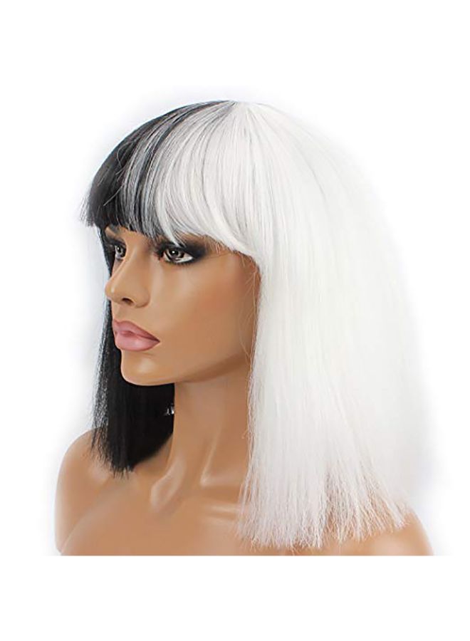 فوبيري شعر مستعار أملس وقصير مصنوع من ألياف صناعية بتسريحة بوب مع غرة أسود/ أبيض 22x20x5سم - Image 3