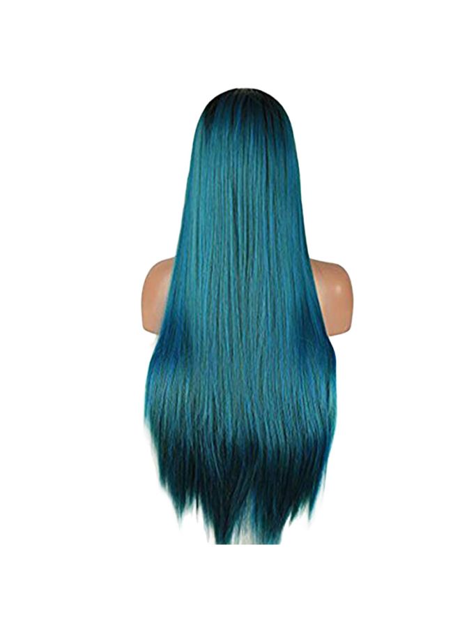 Voberry Synthetic Straight Lace Front Wig Cyan Blue 20x18x3cm - Image 2