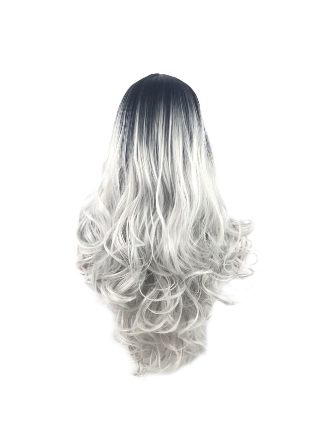 فوبيري شعر مستعار طويل مموج مصنوع من ألياف صناعية ومقاوم للحرارة للحفلات التنكرية رمادي مُغبر 20x18x3سم - Image 2