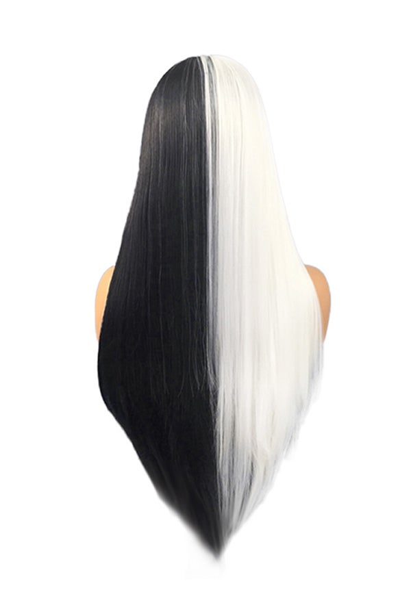 Voberry Synthetic Long Straight Heat Resistant Lace Front Wig White/Black 20x15x5cm - Image 1