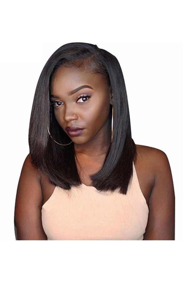 Voberry Glueless Bob Brazilian Straight Short Lace Hair Wig Black 18x8x15cm - Image 1