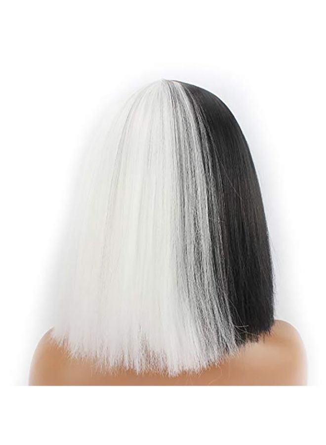 فوبيري شعر مستعار أملس وقصير مصنوع من ألياف صناعية بتسريحة بوب مع غرة أسود/ أبيض 22x20x5سم - Image 4