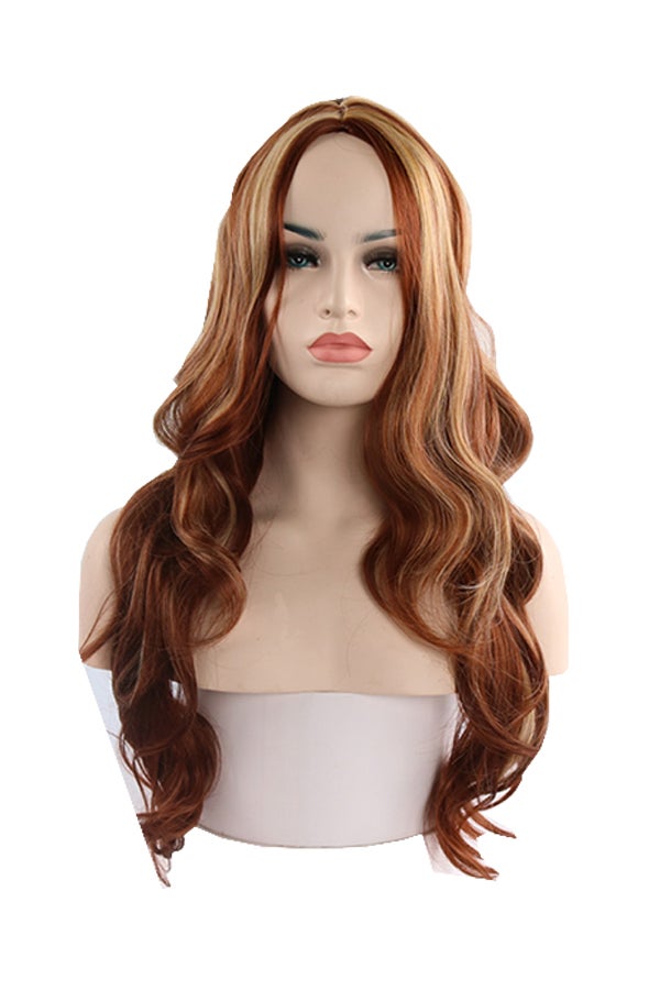 فوبيري شعر مستعار طويل ومموج مصنوع من ألياف صناعية بمظهر طبيعي بني 25x15x5سم - Image 1