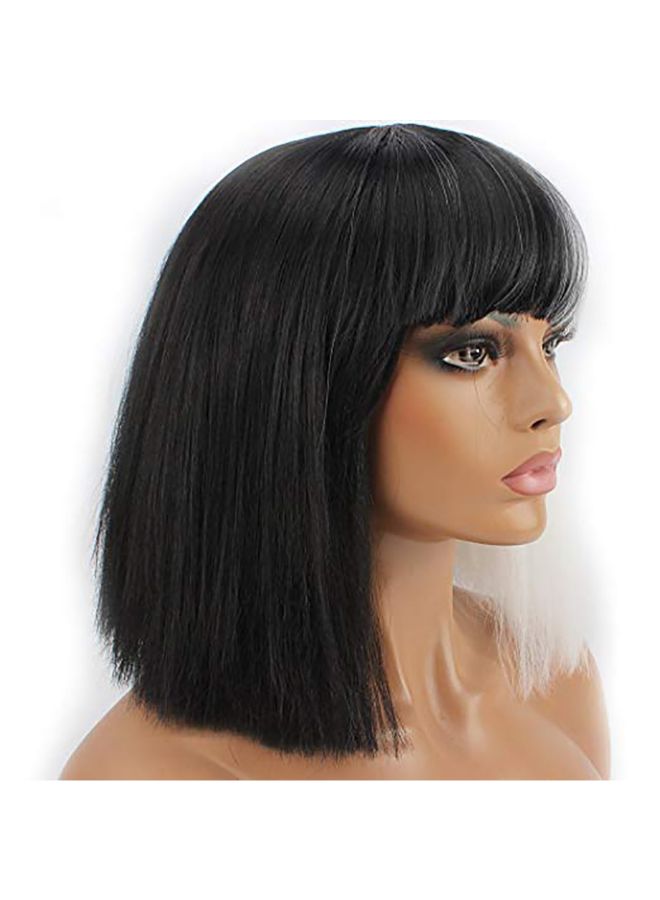 فوبيري شعر مستعار أملس وقصير مصنوع من ألياف صناعية بتسريحة بوب مع غرة أسود/ أبيض 22x20x5سم - Image 5