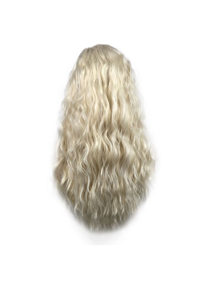 Voberry High Temperature Fiber Long Wavy Synthetic Lace Front Curls Wig Blonde 20x18x3cm - Image 3