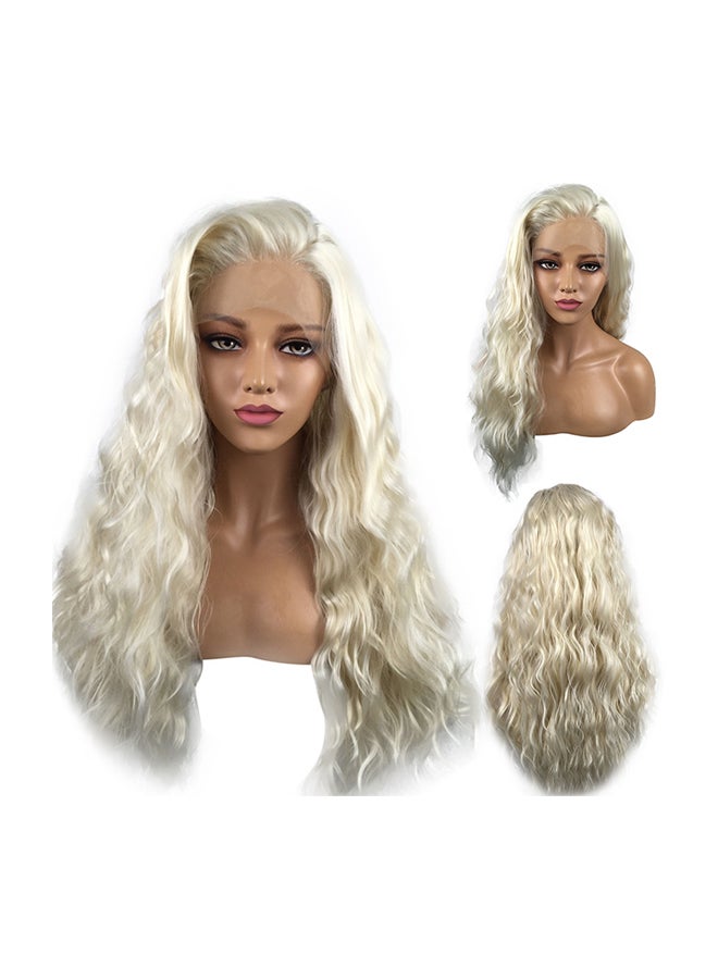 Voberry High Temperature Fiber Long Wavy Synthetic Lace Front Curls Wig Blonde 20x18x3cm - Image 1
