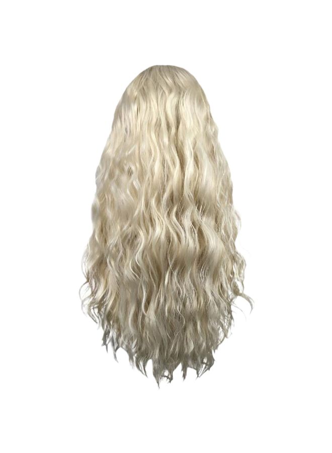 Voberry High Temperature Fiber Long Wavy Synthetic Lace Front Curls Wig Blonde 20x18x3cm - Image 2