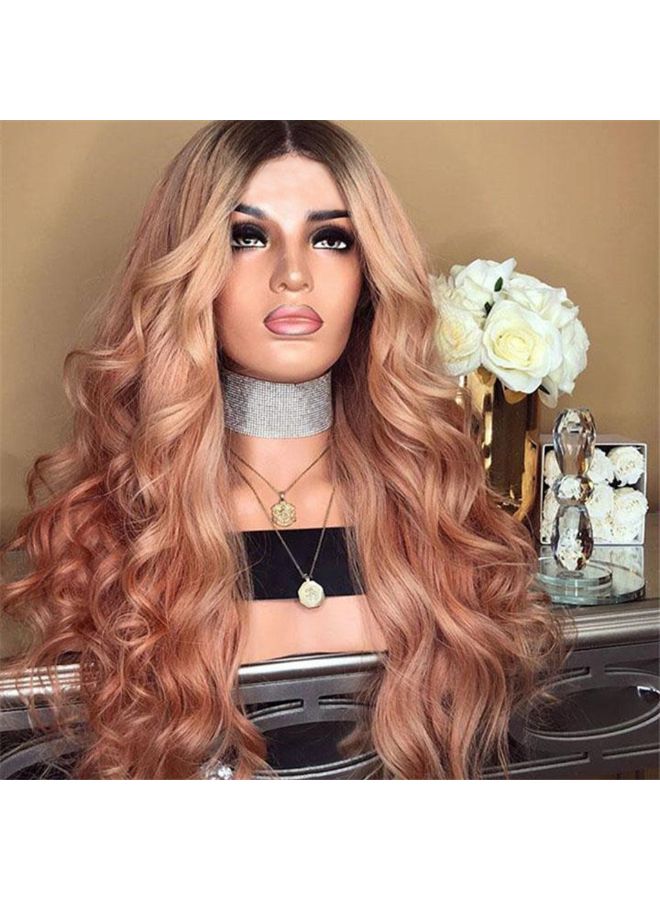 Voberry Brazilian Short Wavy Curly Parting High Temperature Fiber Wig Rose Gold 20x5x20cm - Image 4