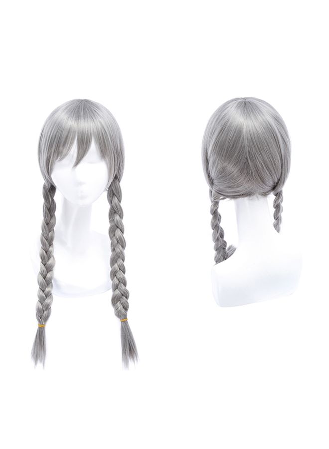 فوبيري شعر مستعار طويل للأطفال من الألياف الصناعية برباط أمامي مع ضفيرتين بلون أبيض متدرج رمادي 20x10x5سم - Image 4