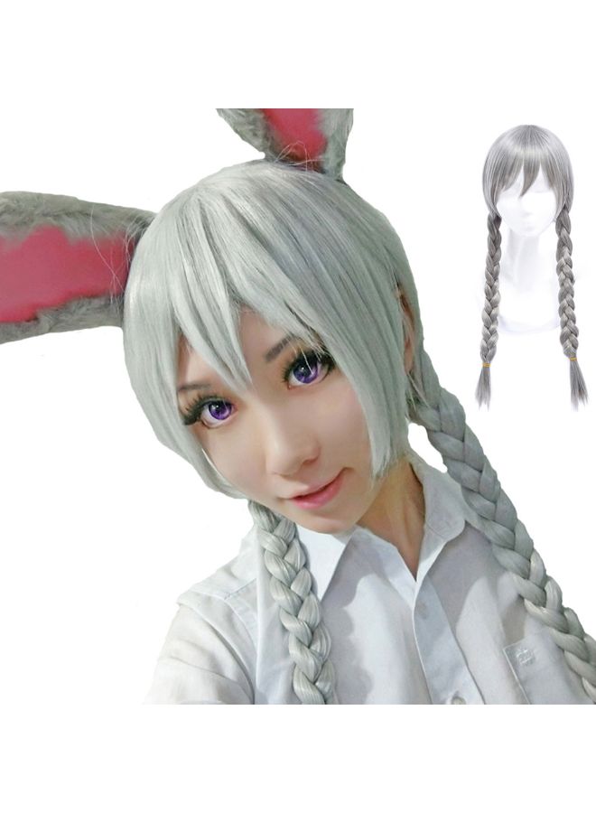 فوبيري شعر مستعار طويل للأطفال من الألياف الصناعية برباط أمامي مع ضفيرتين بلون أبيض متدرج رمادي 20x10x5سم - Image 5