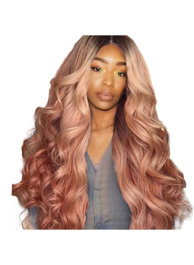 Voberry Brazilian Short Wavy Curly Parting High Temperature Fiber Wig Rose Gold 20x5x20cm - Image 2