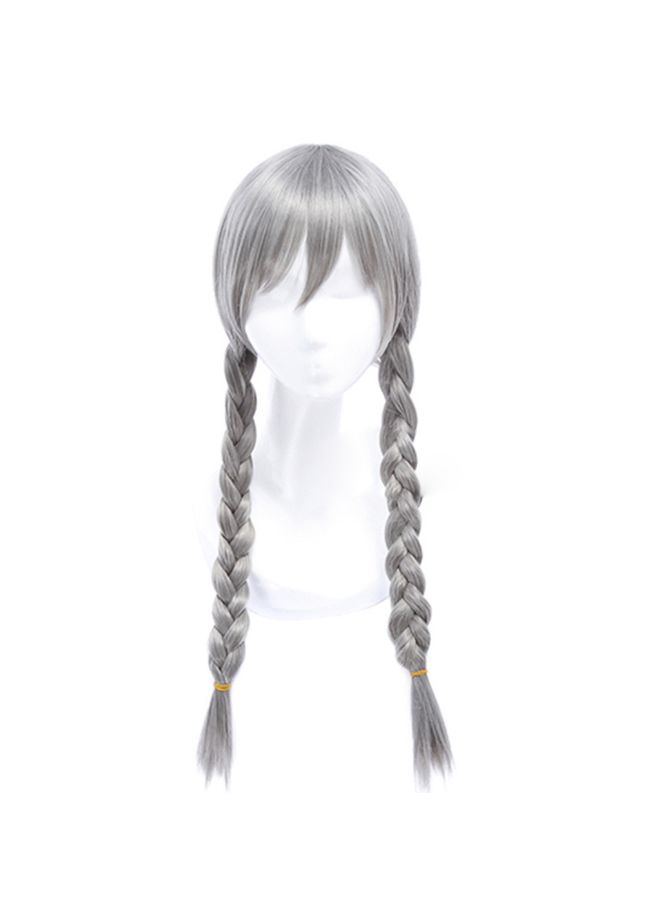 فوبيري شعر مستعار طويل للأطفال من الألياف الصناعية برباط أمامي مع ضفيرتين بلون أبيض متدرج رمادي 20x10x5سم - Image 3
