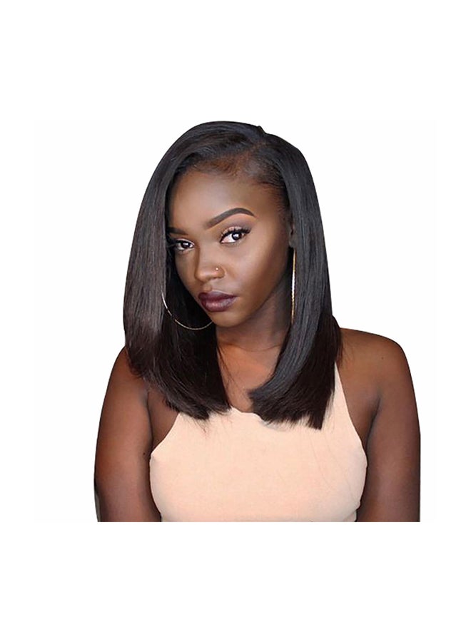 Voberry Short Straight Synthetic Heat Resistant Front Lace Wig Black 20x18x3cm - Image 1