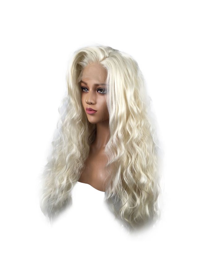 Voberry High Temperature Fiber Long Wavy Synthetic Lace Front Curls Wig Blonde 20x18x3cm - Image 5