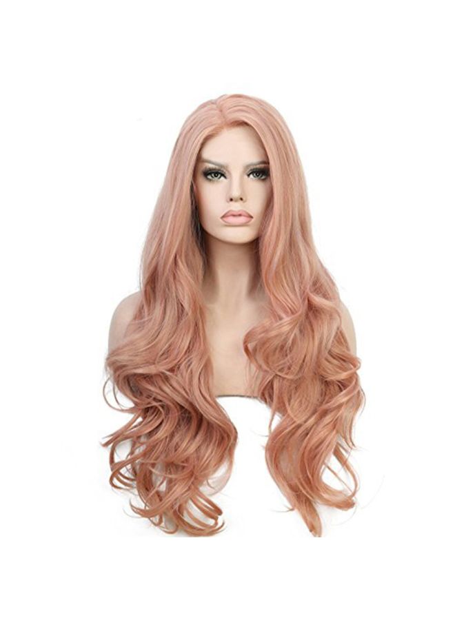 Voberry - Synthetic Wave Curly Long Wig Pink 20x18x3cm - Image 1