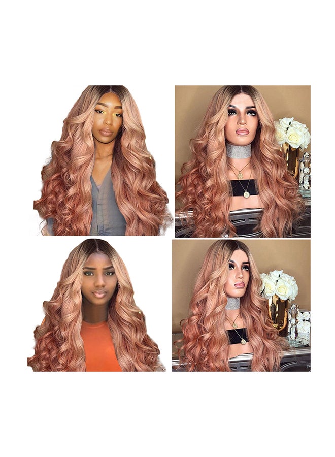Voberry Brazilian Short Wavy Curly Parting High Temperature Fiber Wig Rose Gold 20x5x20cm - Image 1