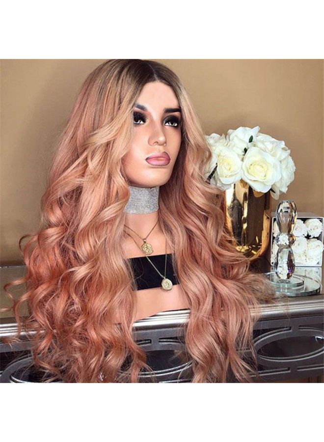 Voberry Brazilian Short Wavy Curly Parting High Temperature Fiber Wig Rose Gold 20x5x20cm - Image 3