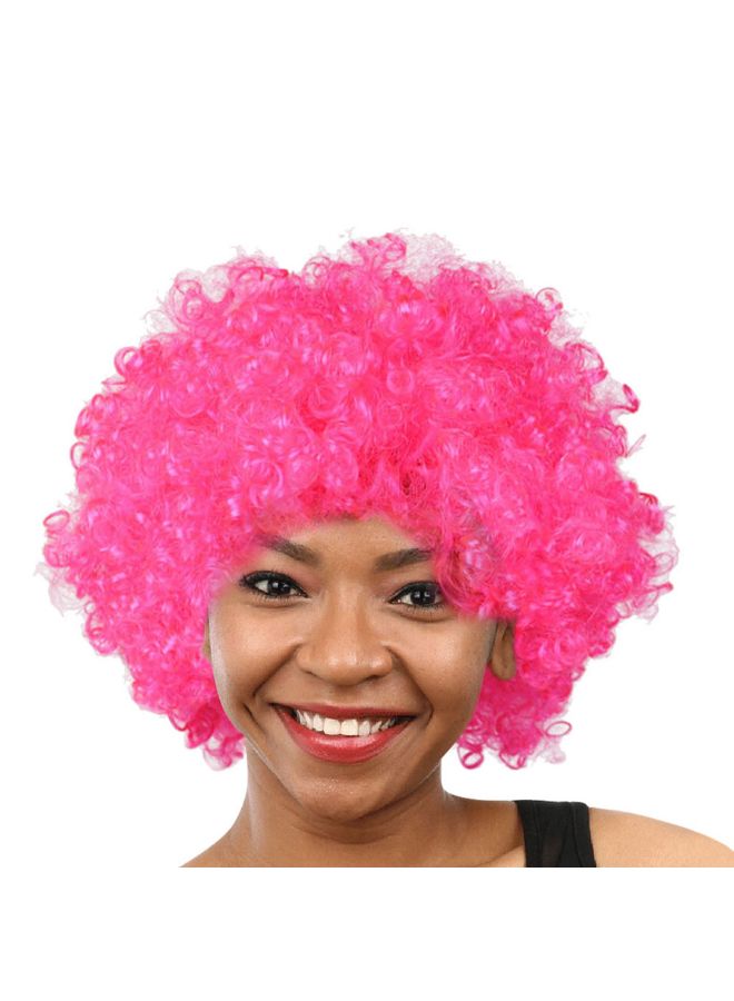 فوبيري شعر مستعار تنكري بتصميم شعر أفرو للمهرج مضحك للديسكو والحفلات وردي 25x16x5سم - Image 2