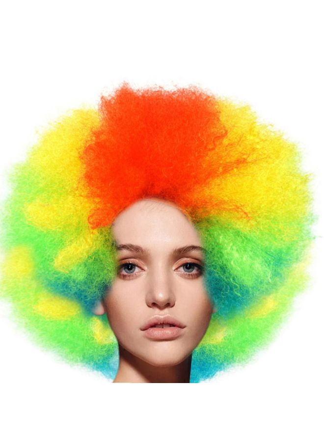 فوبيري شعر مستعار تنكري بتصميم شعر أفرو للمهرج مضحك للديسكو والحفلات متعدد الألوان  - Image 2