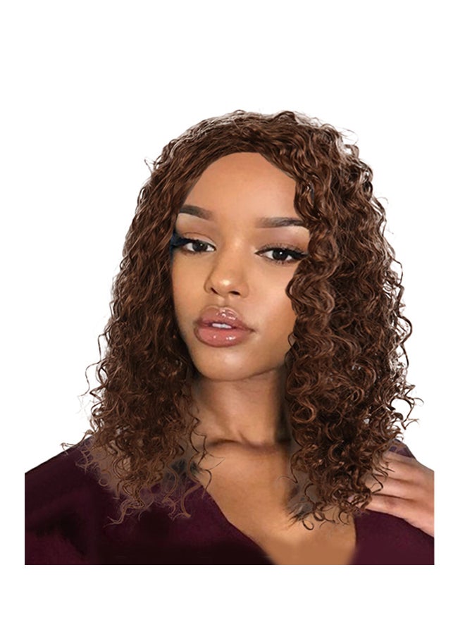Voberry Brazilian Short Wavy Curly High Temperature Fiber Wig Brown 25x15x5cm - Image 1