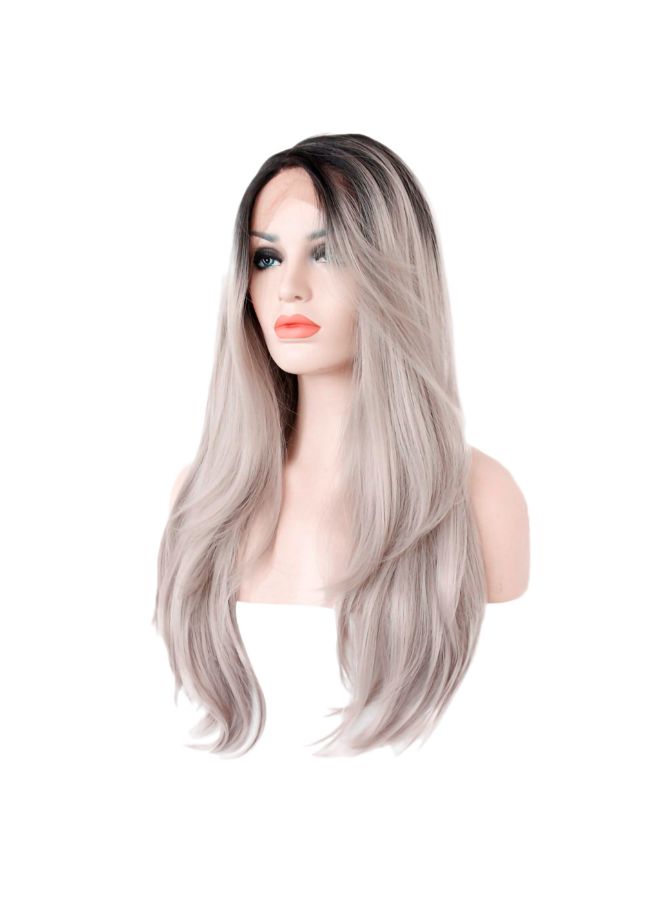 فوبيري شعر مستعار مجعد ومصنوع من الألياف الصناعية ومزود بجزء أمامي من الدانتيل رمادي 20x15x3سم - Image 1